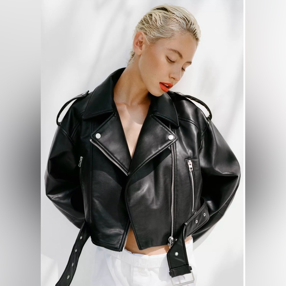 Zara Black Leather Moto Jacket